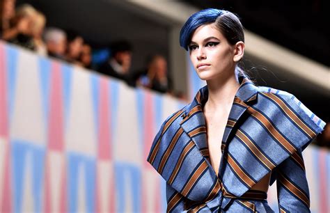 Kaia Gerber Opens Fendi Show With Blue Mermaid Hair, 